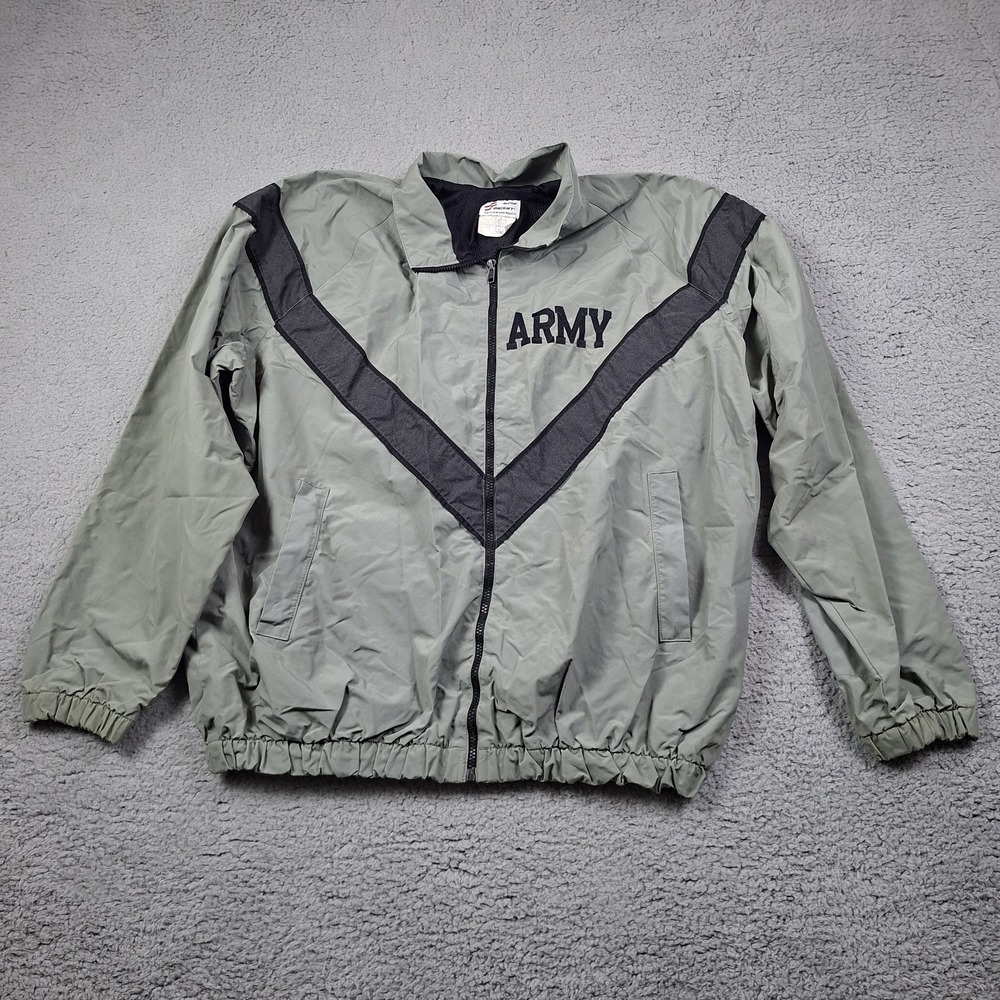 VTG US Army Skilcraft JWOD PFU Jacket Windbreaker Gray Large Long Full Zip